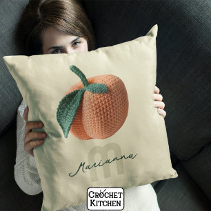 Monogram Name Minimal Modern Crochet Peach   Cushion