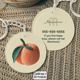 Monogram Name Minimal Modern Crochet Peach   Key Ring