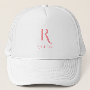 Monogram Name Minimal Stylish Pink Trucker Hat
