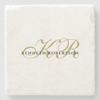  Monogram Name Minimalist Gold black Elegant Men Stone Coaster