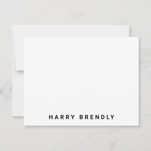Monogram Name Minimalist White Flat Note Card (Front)