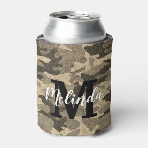 Monogram Name Modern Camouflage Glitter Party Can Cooler