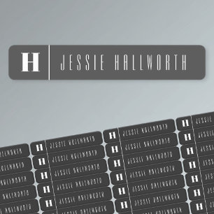 Monogram & Name Modern Dark Grey & White Iron-on