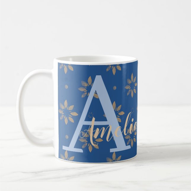 Monogram Name Modern Floral Coffee Mug (Left)