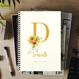 Monogram name modern floral sketchbook notebook