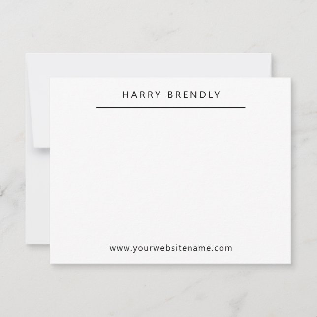 Monogram Name Modern Minimal Flat Note Card White (Front)
