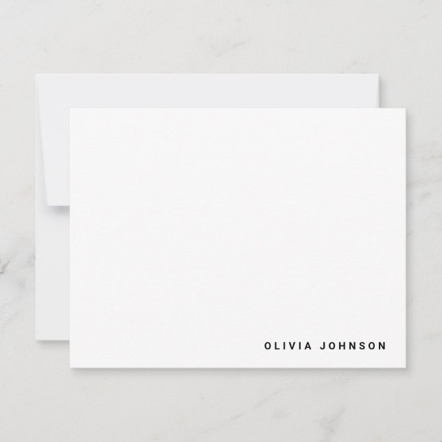 Monogram Name Modern Minimal White Flat Note Card (Front)
