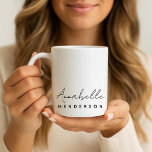 Monogram Name | Modern Minimalist Stylish Coffee Mug<br><div class="desc">A simple stylish custom monogram design with a modern minimalist handwritten script typography paired with a block typography in black on a white background. The monogram name can easily be personalised to make a design as unique as you are! The perfectly personal gift or accessory for any occasion!</div>