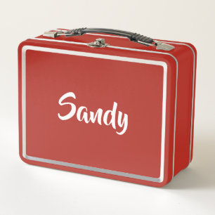 Monogram name modern red white, metal lunch box