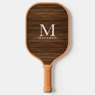 Monogram Name Modern Rustic Wood White Cute Pickleball Paddle