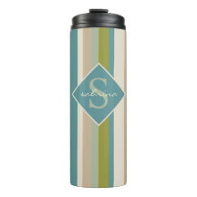 Monogram & Name Modern Teal Olive Stripes Pattern