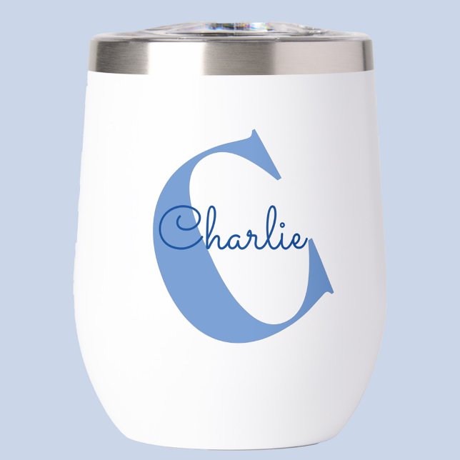 Monogram Name Modern Typography (Fun tilted monogram initial script name personalized thermal wine tumbler)