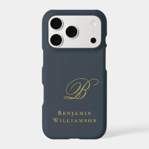 Monogram Name Navy Blue Gold Initial Minimal Men
