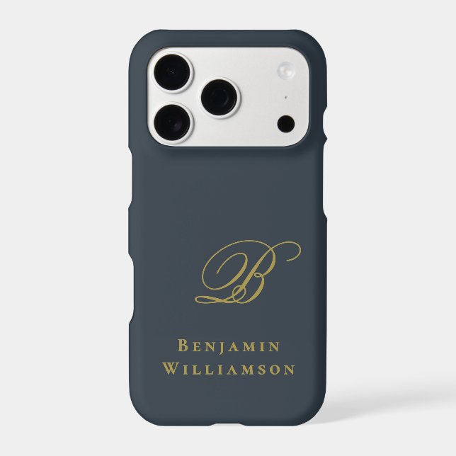 Monogram Name Navy Blue Gold Initial Minimal Men  (Back)