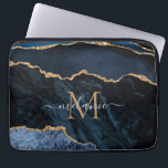 Monogram Name Navy Blue Gold Marble Laptop Sleeve<br><div class="desc">Laptop Sleeves with Monogram Name Agate Navy Blue Gold Gemstone Marble Geode Glitter Sparkle Personalized Birthday - Anniversary or Wedding Gift / Suppliest - Add Your Letter / Name - Text or Remove - Make Your Special Gift - Resize and move or remove and add text / elements with customization...</div>