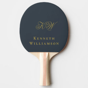 Monogram Name Navy Blue Gold Minimalist Men  Ping Pong Paddle