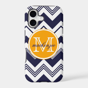 Monogram Name Navy Blue White Chevron Pattern