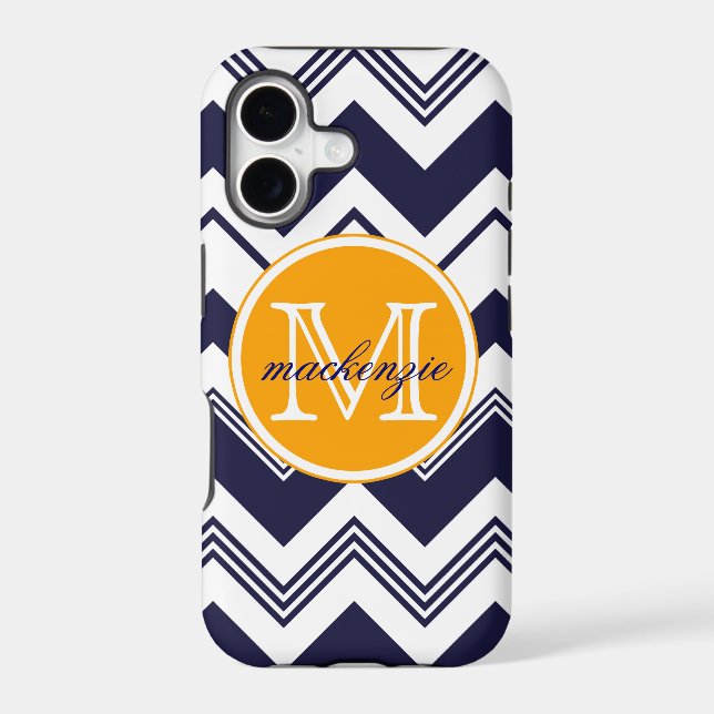 Monogram Name Navy Blue White Chevron Pattern (Back)