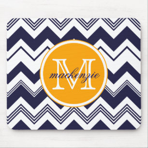 Monogram Name Navy Blue White Chevron Pattern Mouse Mat