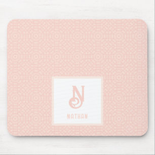 Monogram Name Neon Pink Peach Hearts Pattern Mouse Mat