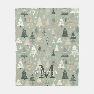 Monogram Name Nordic Trees Fleece Blanket