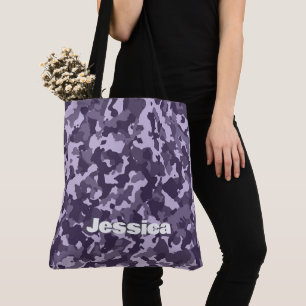 Monogram Name on Purple Camo Tote Bag