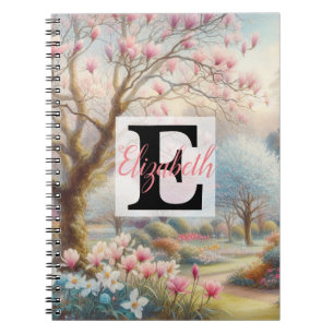 Monogram name on vintage watercolor floral park  notebook