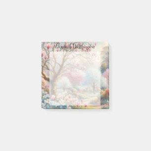 Monogram name on vintage watercolor floral park post-it notes