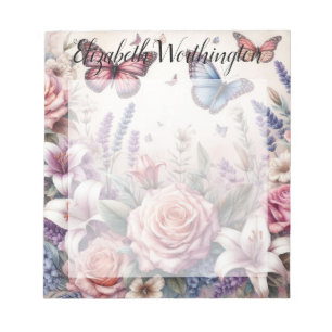 Monogram name on vintage watercolor flowers  notepad
