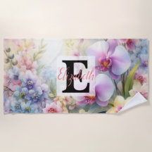 Monogram name on watercolor Flowers in pastels