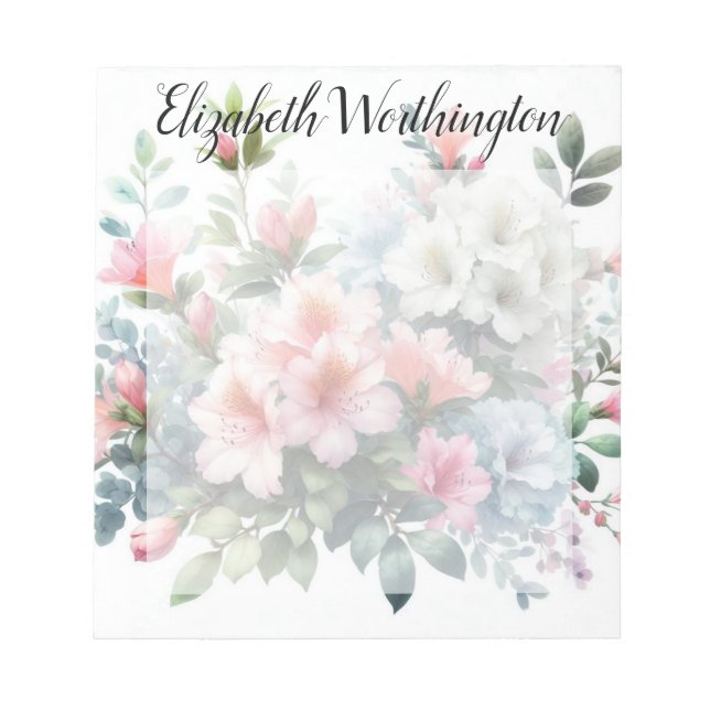 Monogram name on watercolor Flowers in pastels  Notepad (Front)