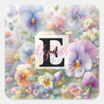 Monogram name on watercolor Flowers in pastels