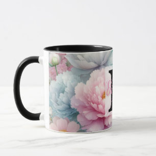 Monogram name on watercolor Flowers in pastels Th Mug