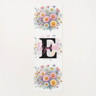 Monogram name on watercolor Flowers in pastels Yoga Mat