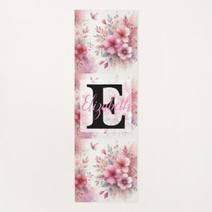 Monogram name on watercolor Flowers in pastels Yoga Mat