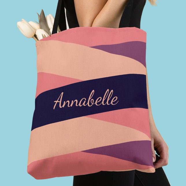 Monogram Name or Initials Pink Purple Stripes Tote Bag (Creator Uploaded)