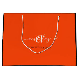 Monogram Name Orange Bridal Sweet16th Wedding Large Gift Bag