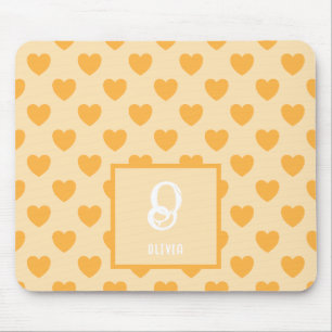 Monogram Name Orange Hearts Pattern Mouse Mat