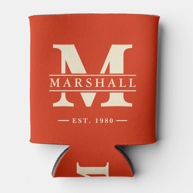 Monogram & Name Overlay Blood Orange Can Cooler (Front)