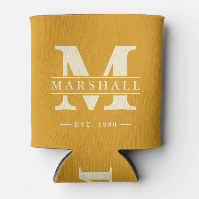 Monogram & Name Overlay Burnt Buttercup Can Cooler (Front)