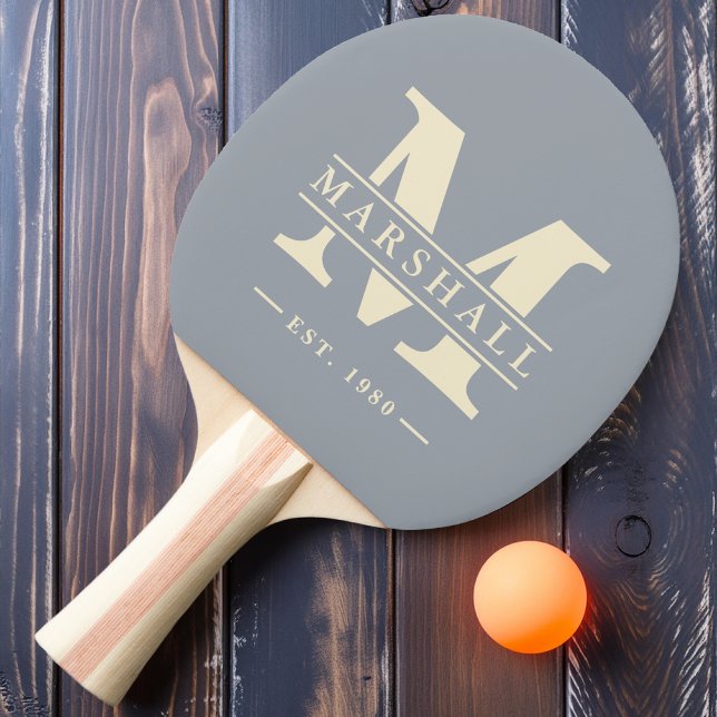 Monogram & Name Overlay Dove Grey Ping Pong Paddle (Creator Uploaded)