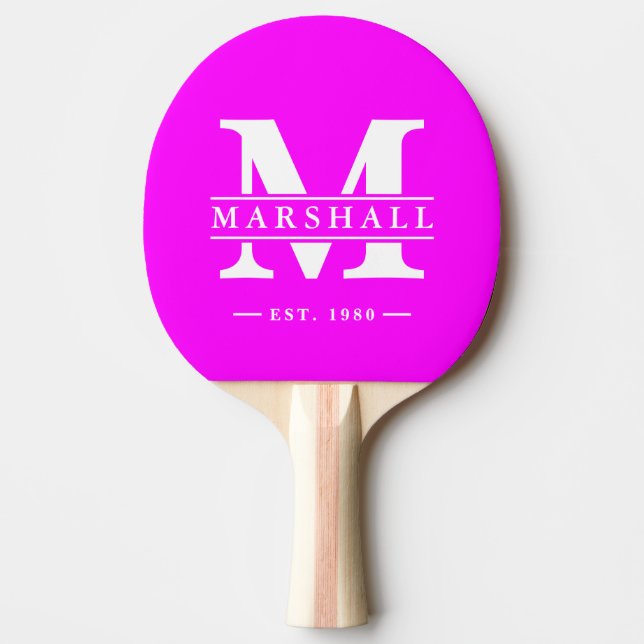 Monogram & Name Overlay Electric Retro Pink Ping Pong Paddle (Front)