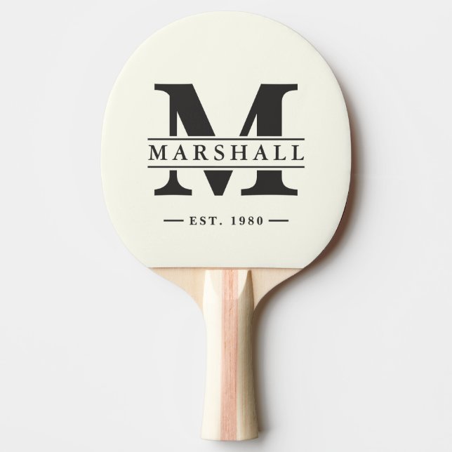 Monogram & Name Overlay Ivory and Warm Black  Ping Pong Paddle (Front)