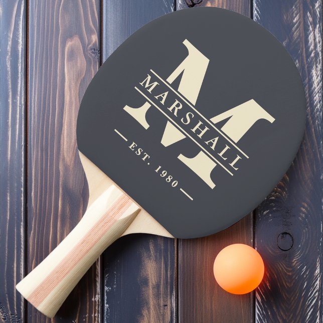 Monogram & Name Overlay Mediterranean Grey Ping Pong Paddle (Creator Uploaded)