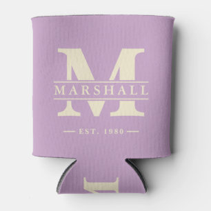 Monogram & Name Overlay Mid-Century Summer Lilac Can Cooler