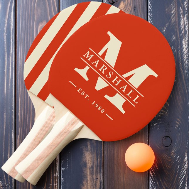 Monogram & Name Overlay Polo Striping Blood Orange Ping Pong Paddle (Creator Uploaded)