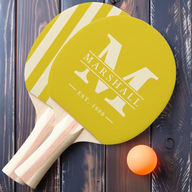 Monogram & Name Overlay Polo Striping Dark Lemon Ping Pong Paddle (Creator Uploaded)