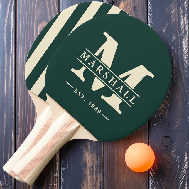 Monogram & Name Overlay Polo Striping Sage Green Ping Pong Paddle (Creator Uploaded)