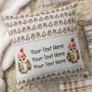 Monogram Name Owls Winter Cushion