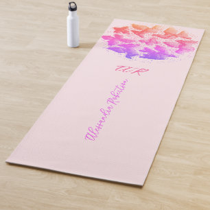 Monogram Name Pastel Pink Rainbow Gradient Birds Yoga Mat